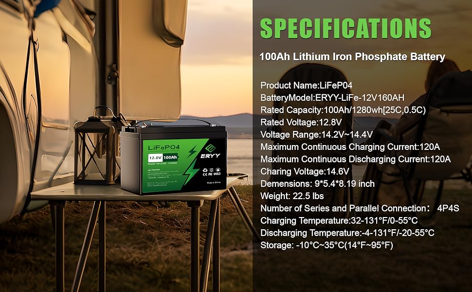 ERYY 12V 100AH LiFePO4 Battery