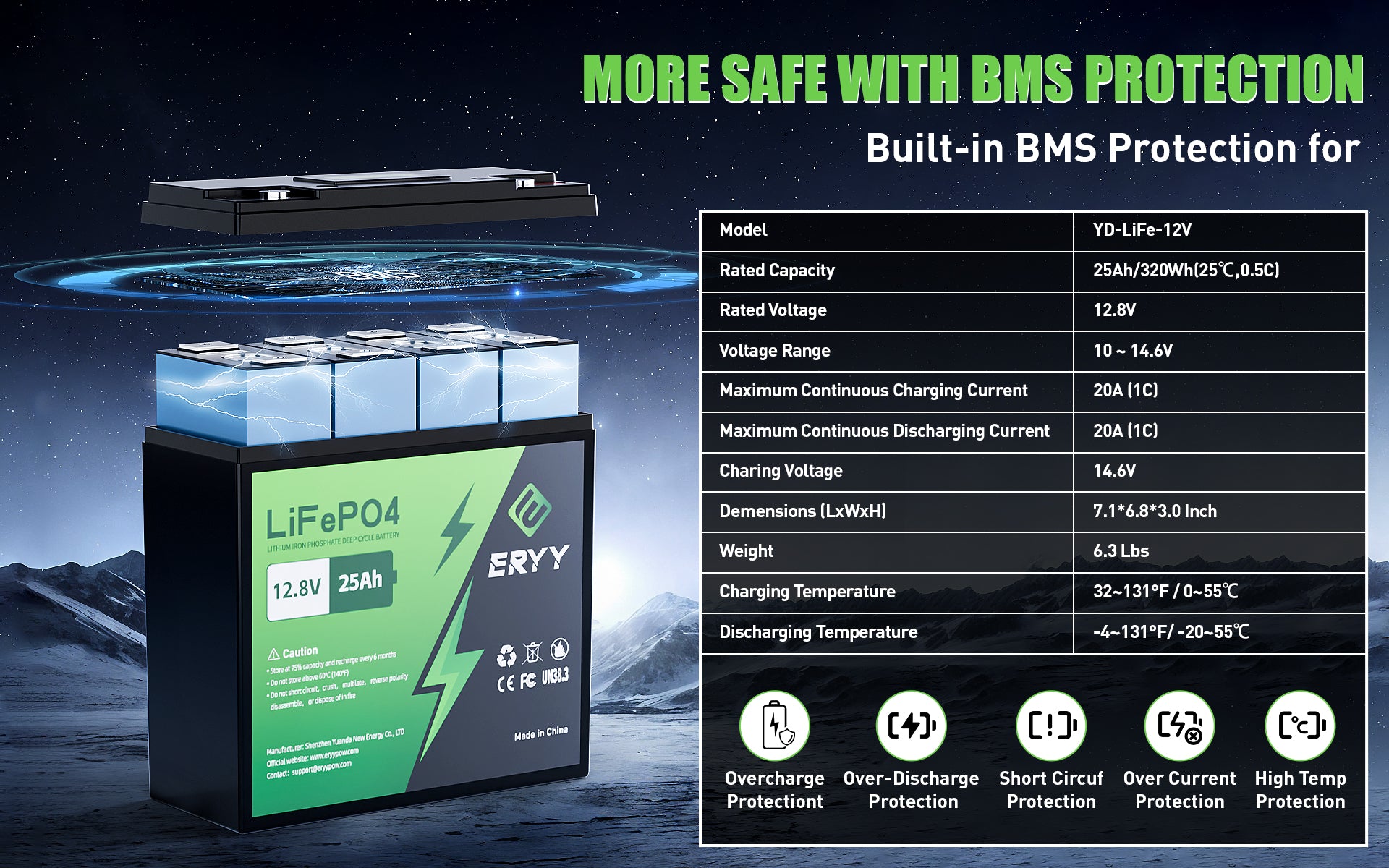 ERYY 12V 25AH LiFePO4 Battery